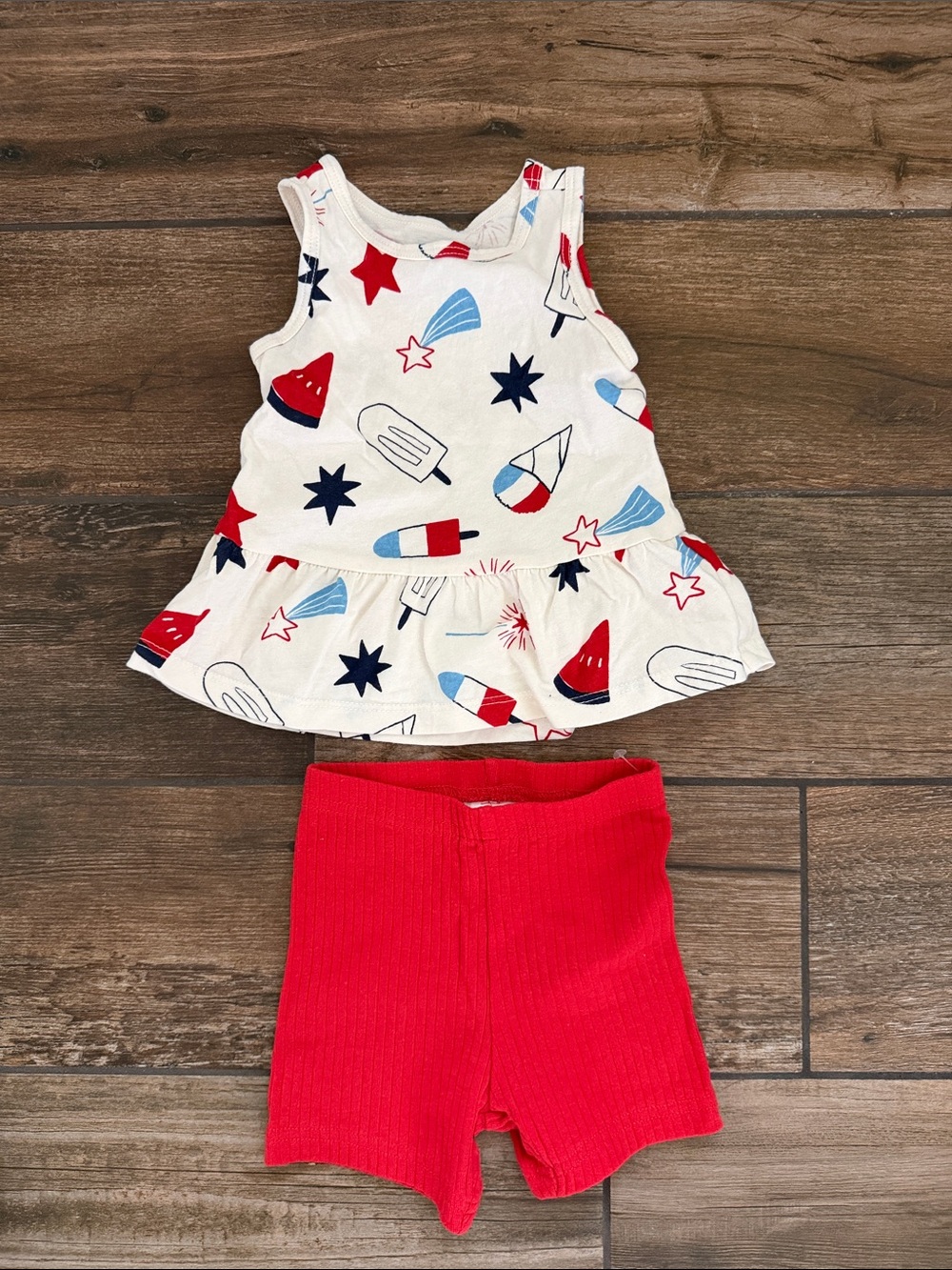 Carter's Red Ribbed Shorts with White Patriotic Tank